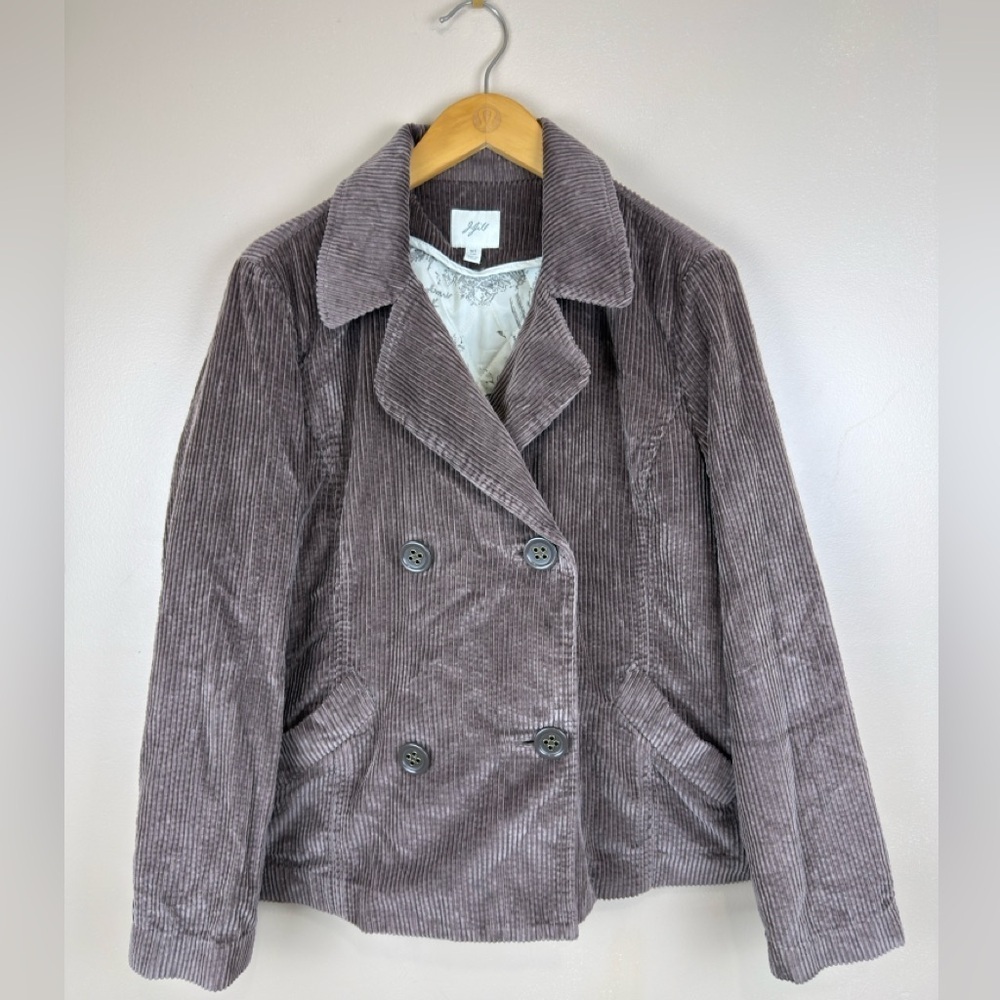 J. Jill | Women's Brown Corduroy Double Breasted Jacket Size M Tall Pea Coat